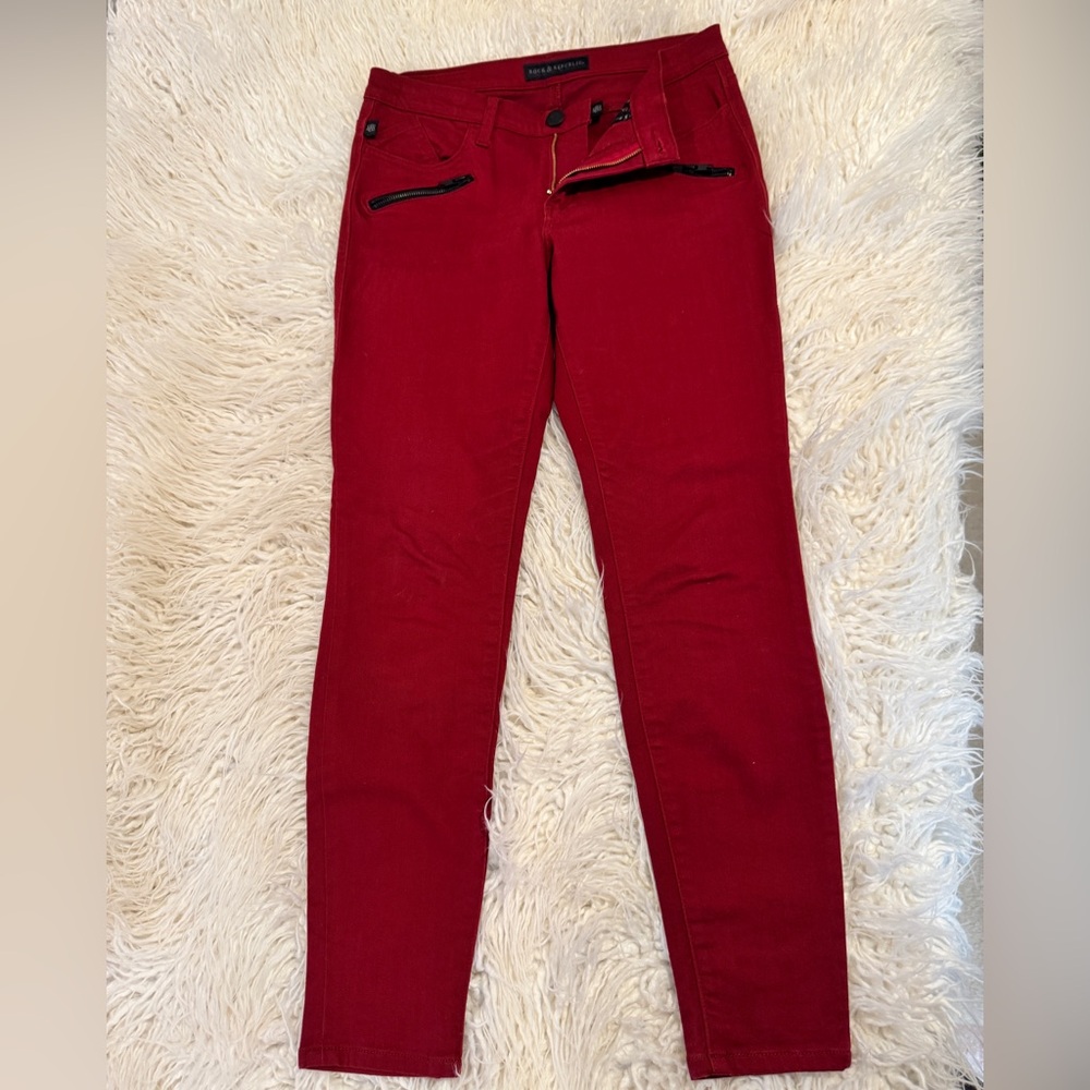 Rock & Republic Womens Red Mid Rise Zippered Skinny Jeans